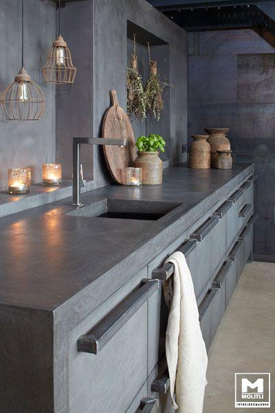 Cocina de obra pintada en gris