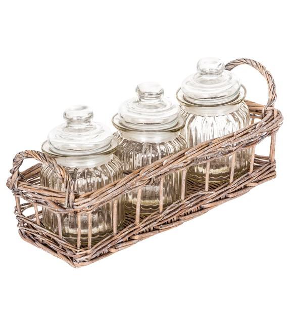 CESTA RECTANGULAR CON 3 BOTES DE VIDRIO