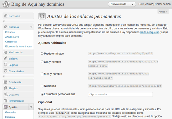 Wordpress enlaces permanentes