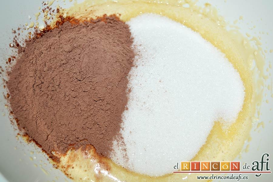 Tarta Guinness, añadir el cacao y el azúcar
