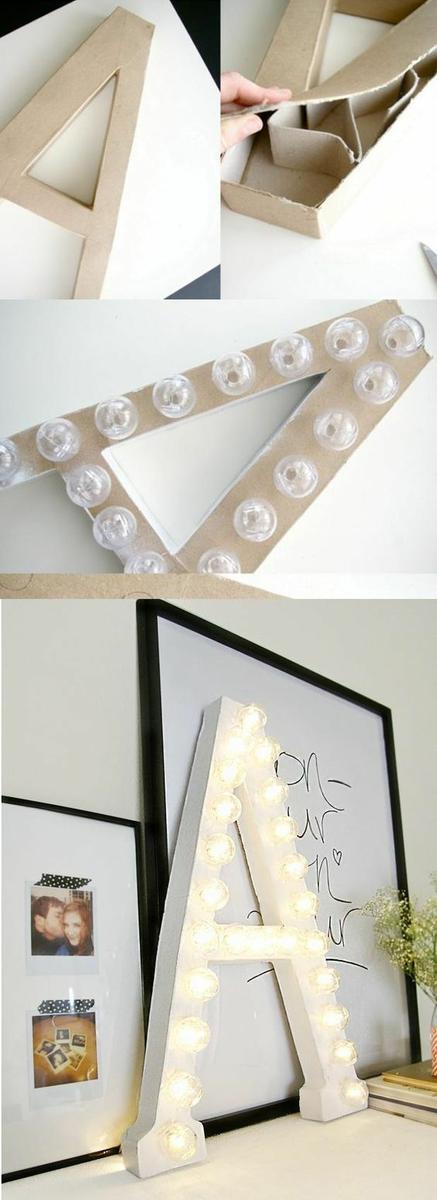 letras de cartón con luces