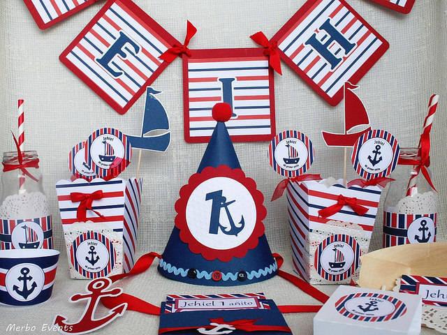 mesas decoradas para baby shower de marinero