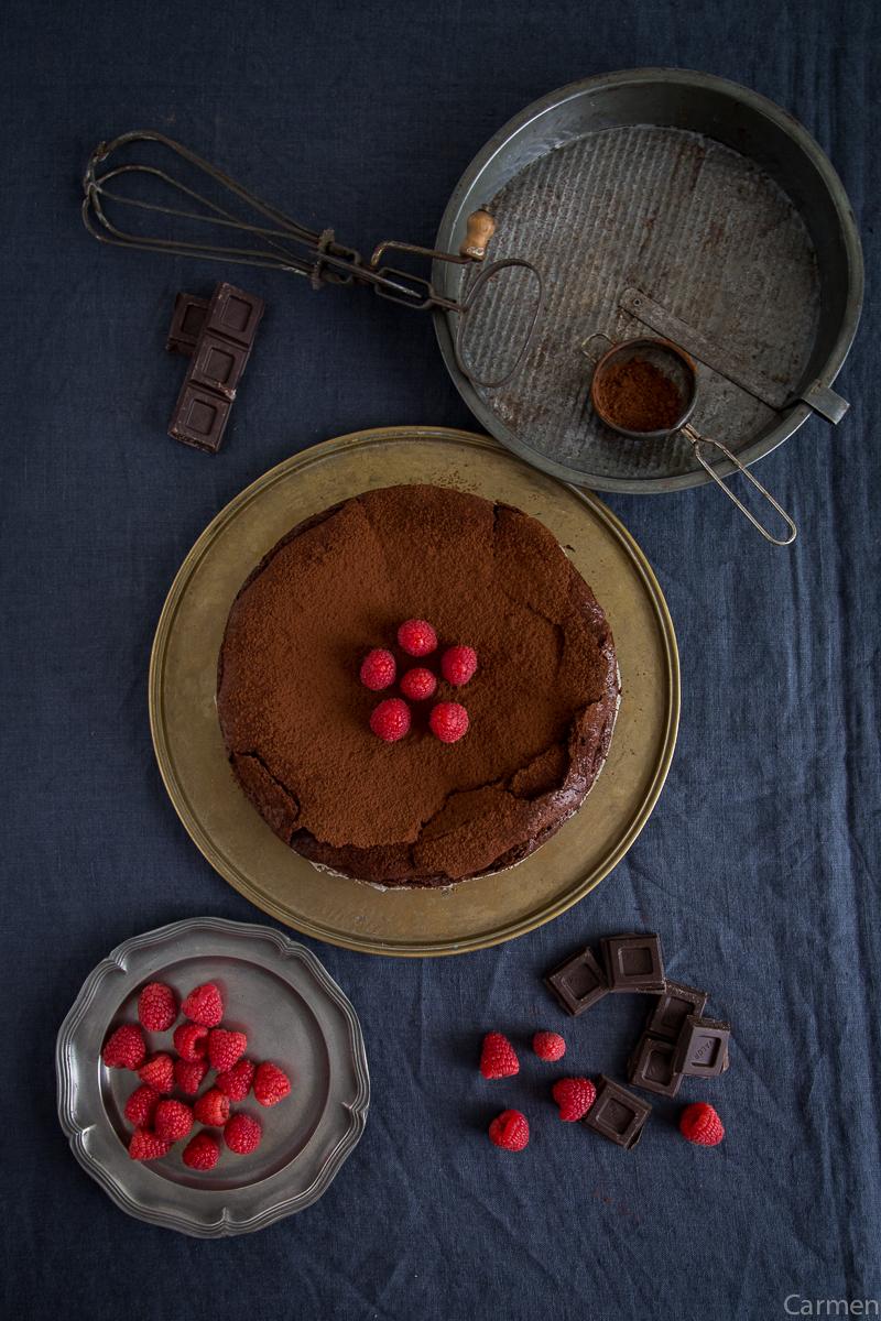 Tarta de chocolate amerinaca cenital frambuesas