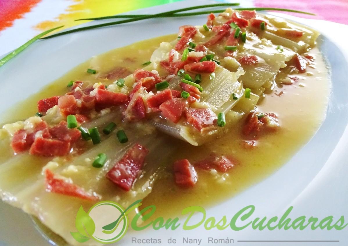 Pencas de acelgas con jamón y mostaza