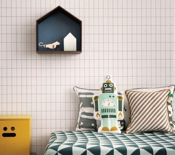Decorar con papel pintado un dormitorio infantil con estampado geométrico