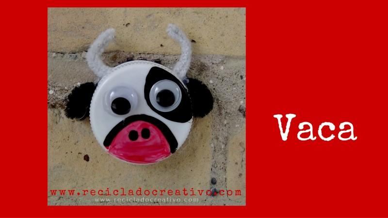 DIY Vaca Manualidad con niños con tapa de botella de plástico