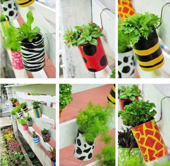 portamacetas con latas recicladas