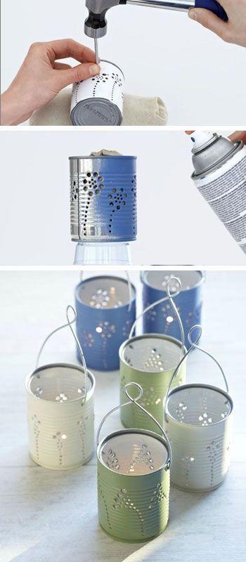 farolitos de jardín con latas