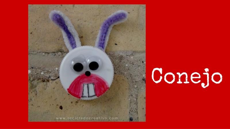 Reciclaje y manualidades para niños. Conejo con tapones