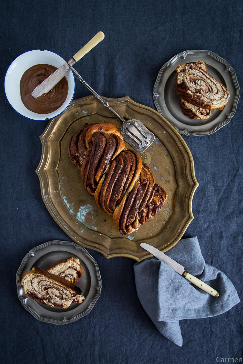 Trenza de nutella cenital platos