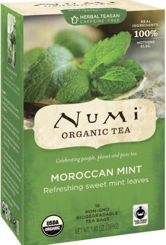 Numi Organic Tea Moroccan Mint, Full Leaf, Herbal Teasan, Caffeine Free, 18 Count non-GMO Tea Bags (Pack of 3)