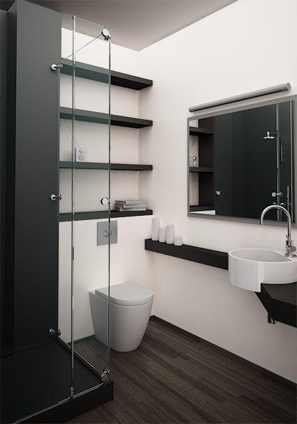 reformar un baño. Aseo en blanco y negro con ducha