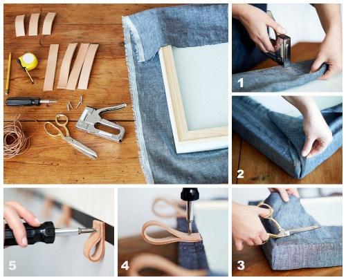 Como hacer un cabecero original para la cama con denim y cuero 2