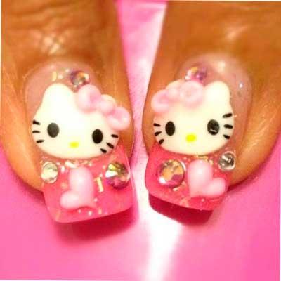 Uñas 3D de Hello Kitty