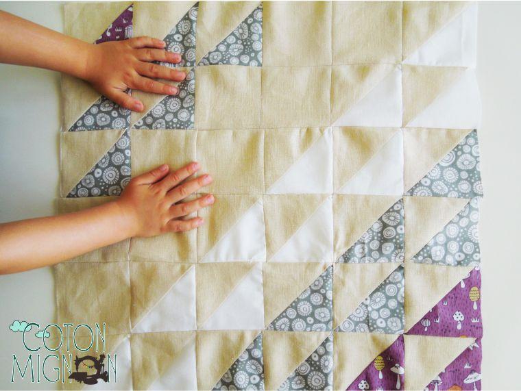 pillow quilted patchwork half square triangle coton mignon