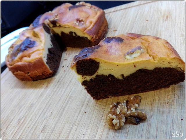 Así queda la tarta de brownie y cheesecake por dentro.