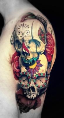 calaveras con rosas tatuaje