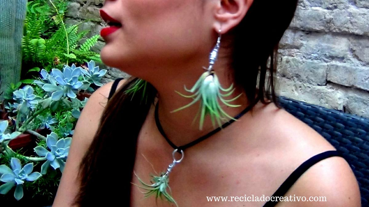 Bisutería, pendientes, colgante con plantas vivas. Claveles del viento