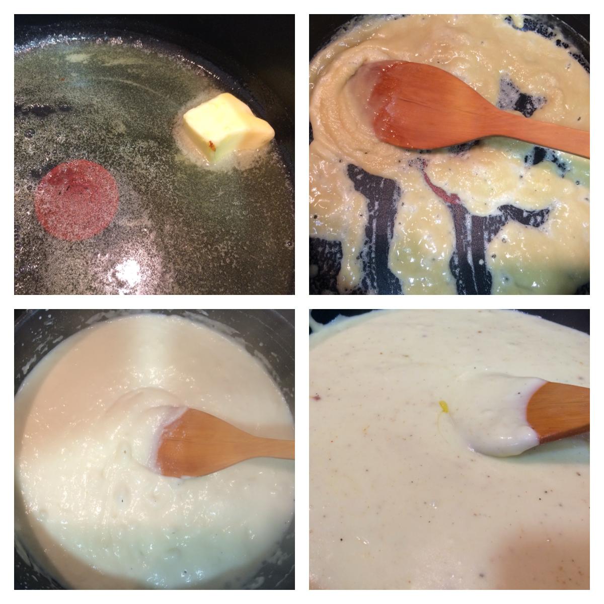 Haciendo la salsa de queso cheddar inglés