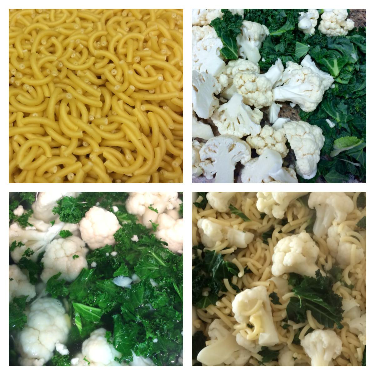 Hirviendo la pasta y las verduras