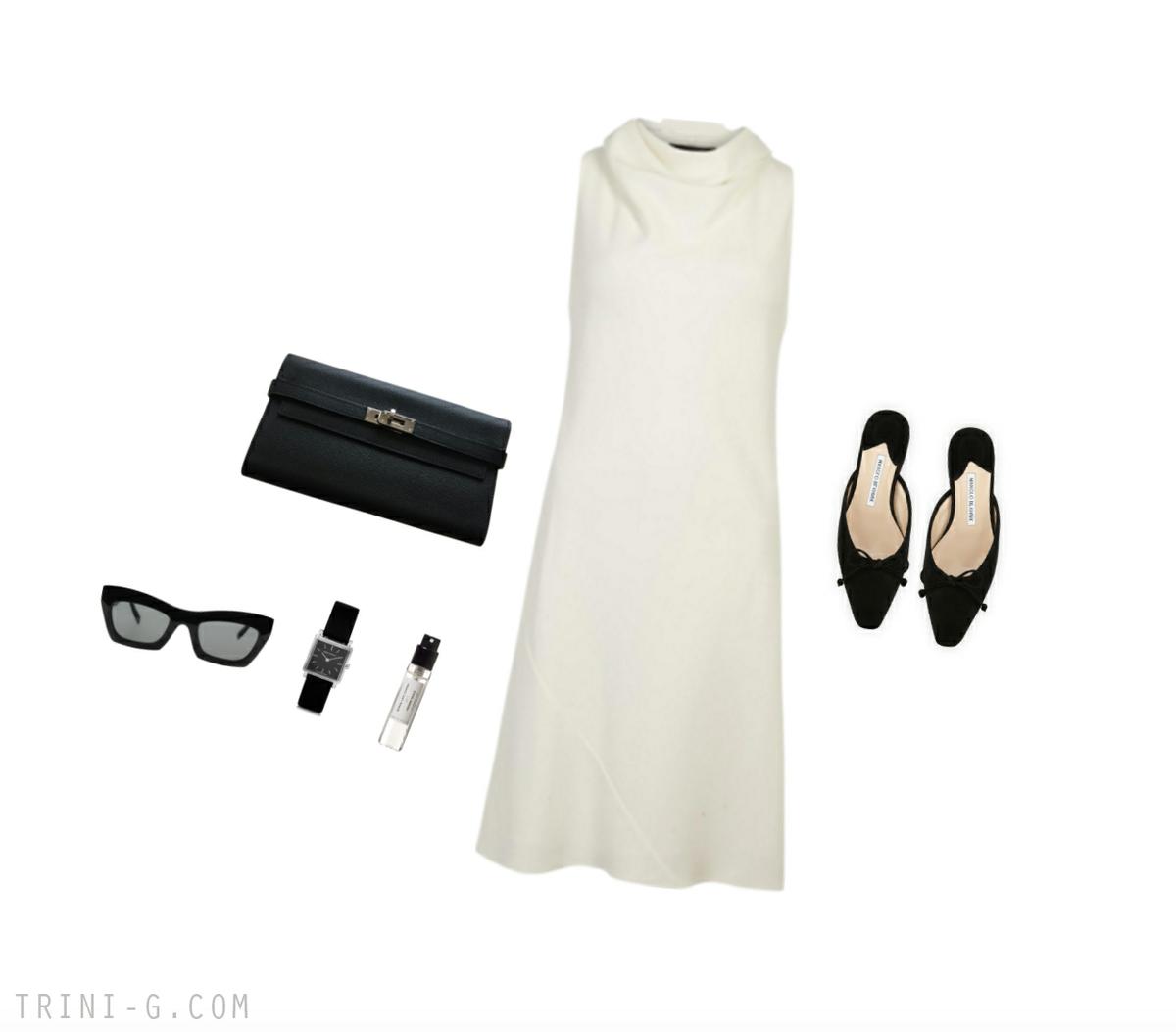 Trini | The Row dress Manolo Blahnik pumps Hermes bag