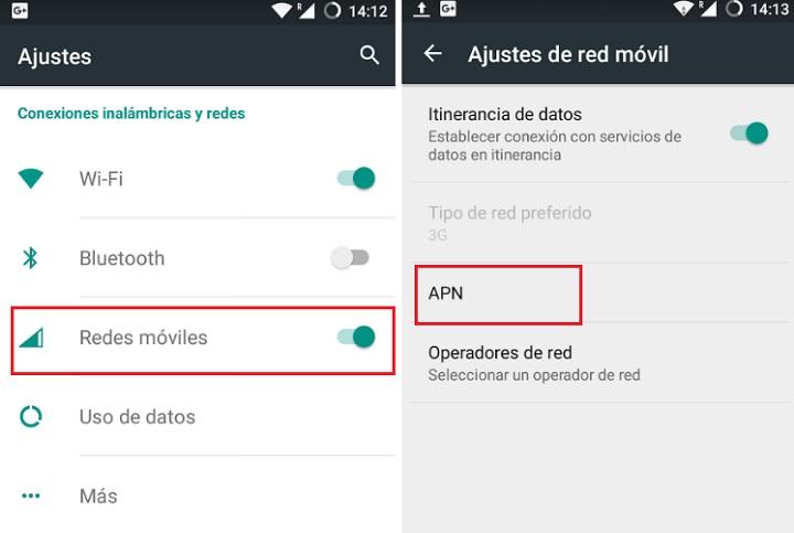 configurar conexion a internet APN android