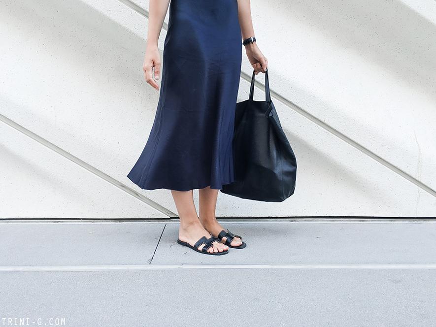 Trini | Organic by John Patrick slip dress Hermes Oran sandals