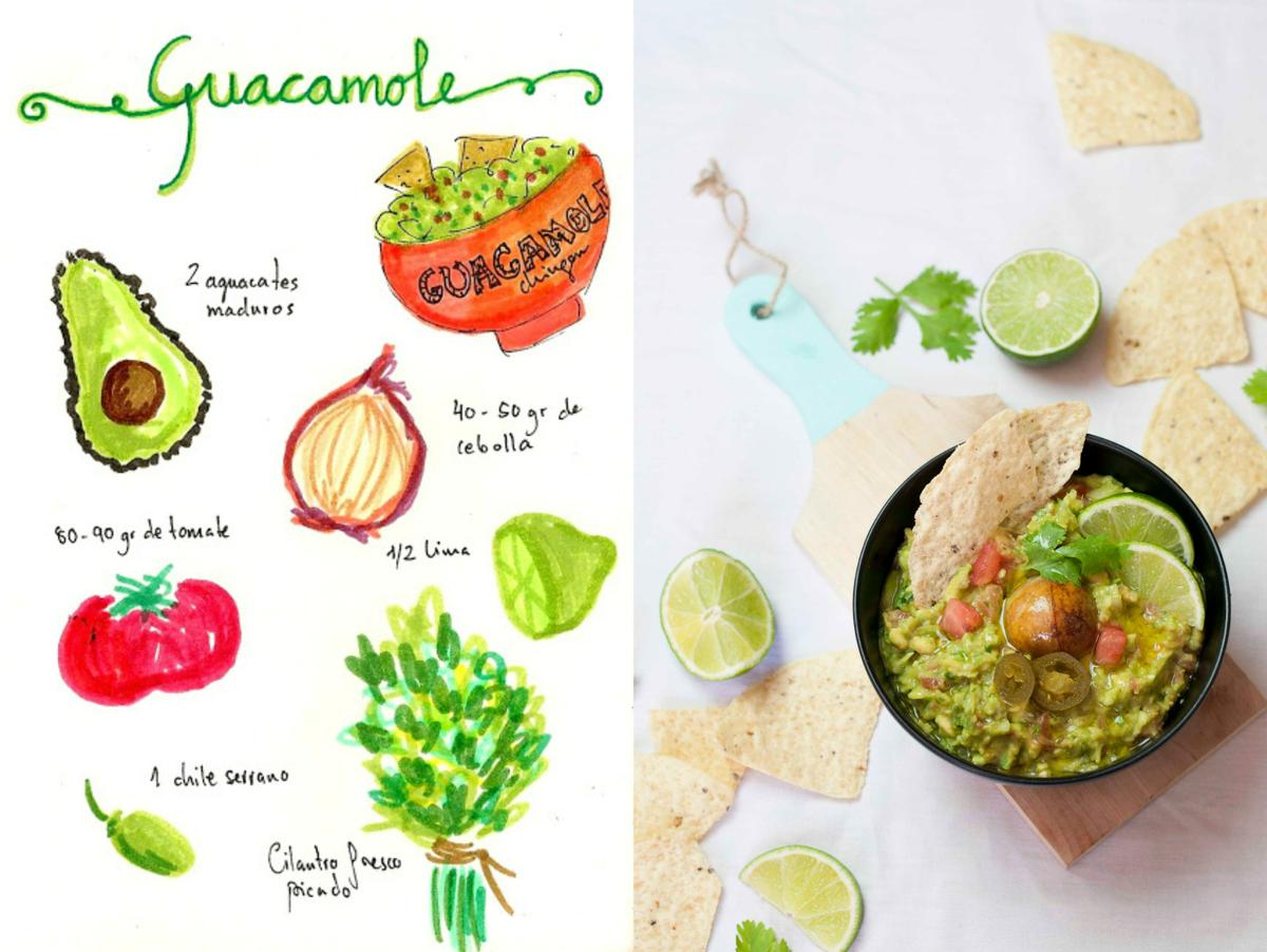guacamole dibujo aguacate recetas ilustradas
