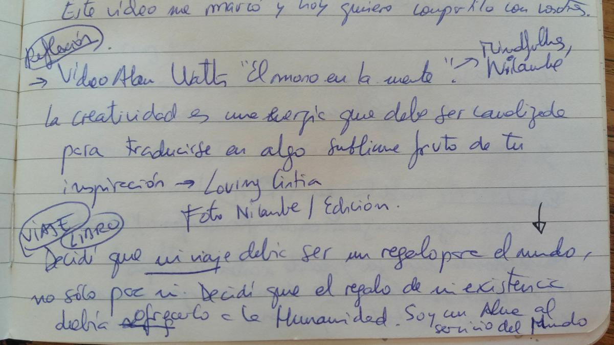 Inspiraciones divinas que iba anotando en mi diario de viaje.