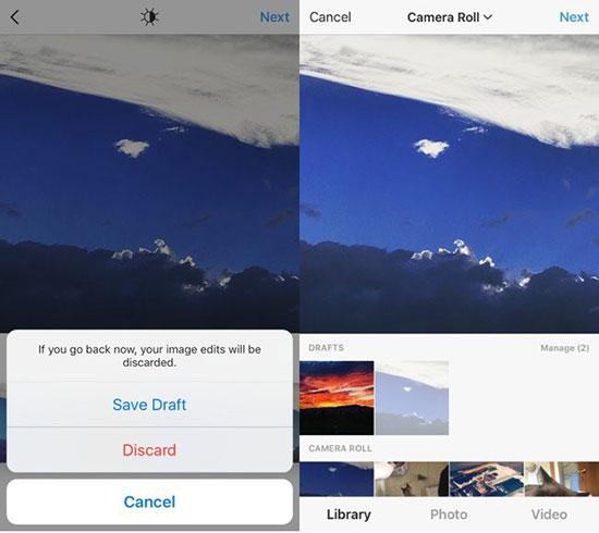 Instagram permite guardar fotos como borradores