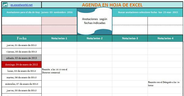 agenda excel editable notas