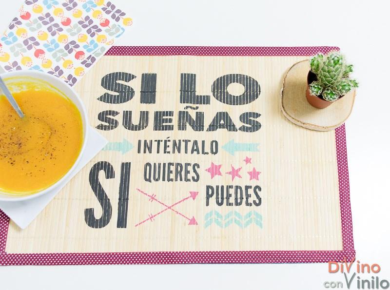 mantel individual personalizado con plantilla de vinilo