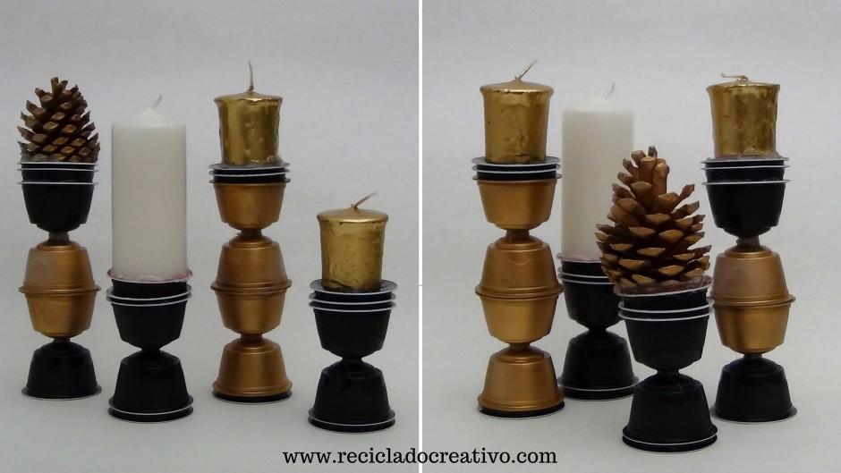 Portavelas ´Candelabros decorativos con cápsulas de café