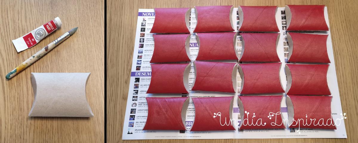 Calendario de adviento con rollos de papel