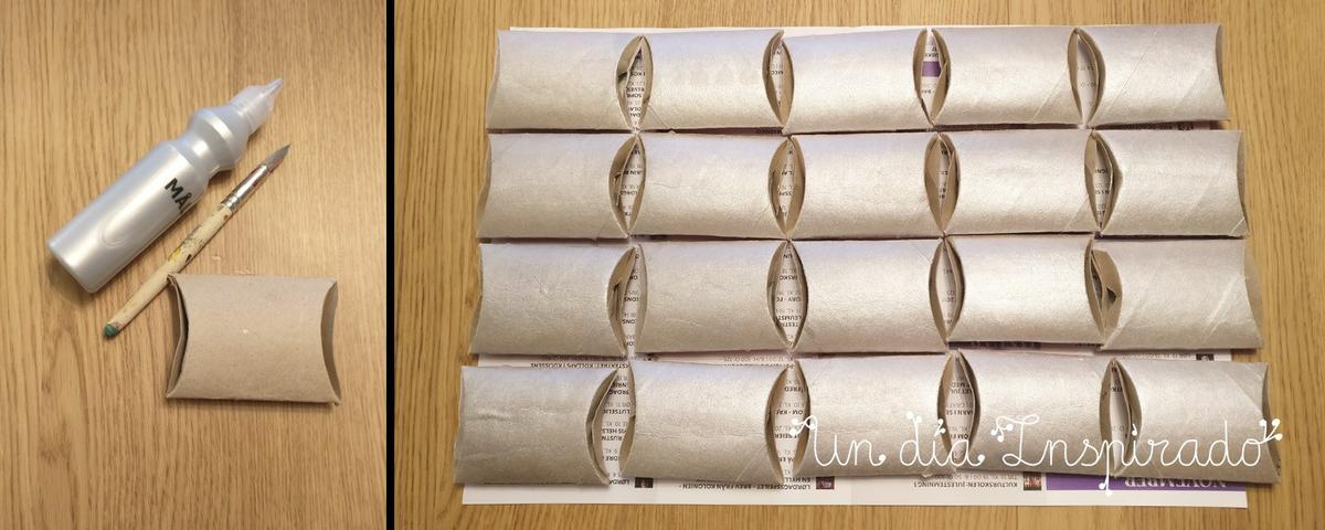 Calendario de adviento con rollos de papel