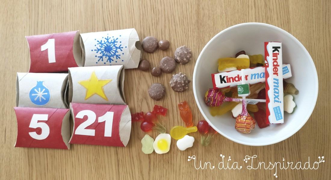 Calendario de adviento con rollos de papel