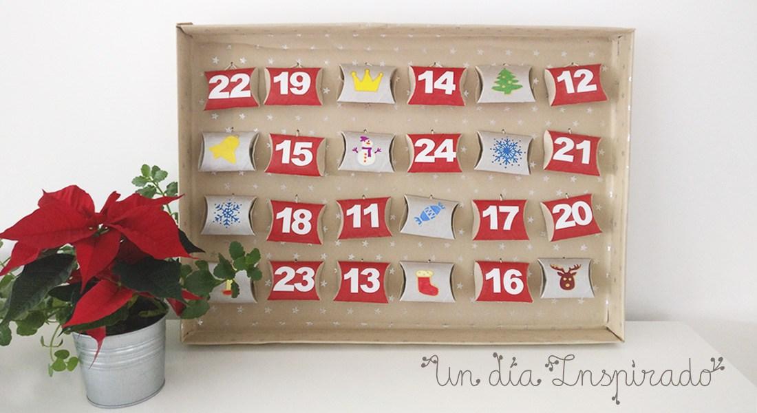 Calendario de adviento con rollos de papel