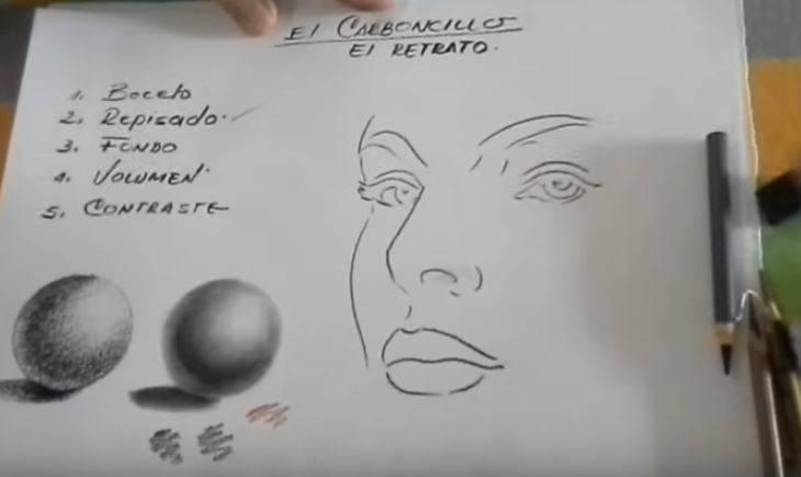 Como dibujar retratos con carboncillo paso 2