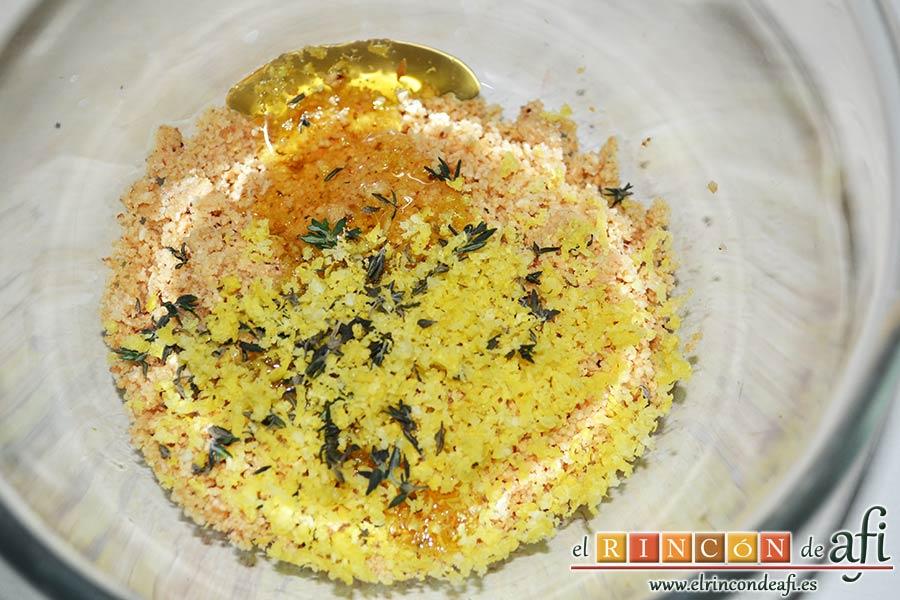 Coles de Bruselas con mantequilla de avellanas, añadimos la ralladura de limón y el tomillo