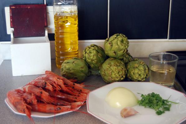 alcachofas-con-langostinos-ingredientes