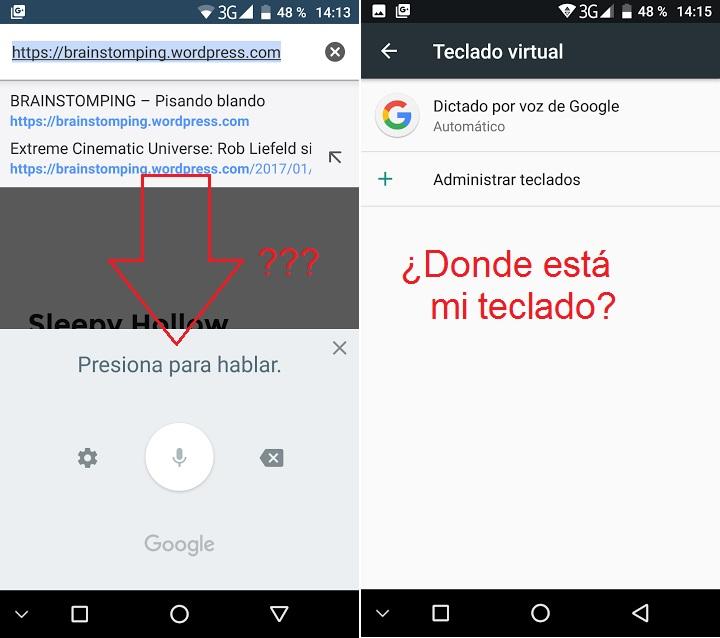 teclado desaparecido al actualizar a Android 7.0 Nougat teclado virtual dictado por voz de Google Gboard actualización sin teclado