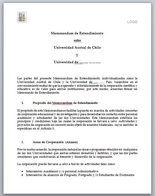 formato de memorando de entendimento