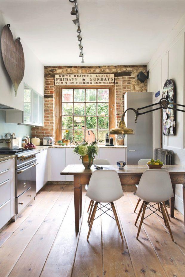 cocina pared de ladrillo vintage