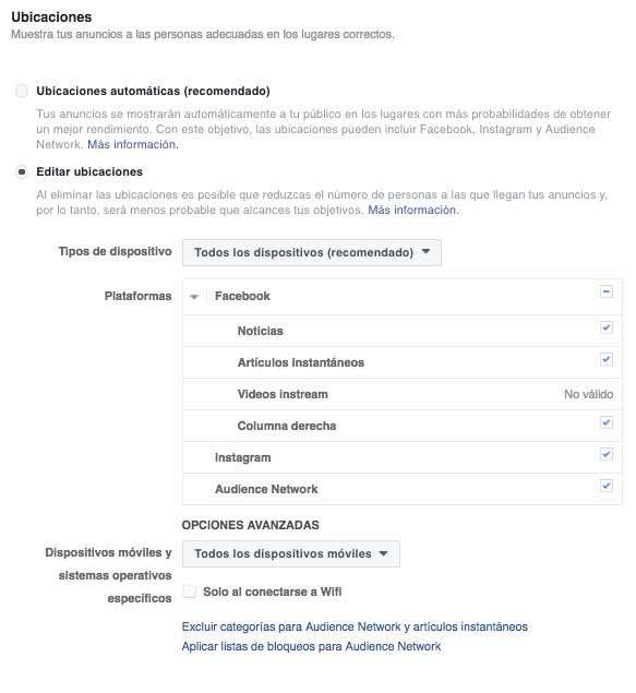 Ubicaciones en Facebook Ads