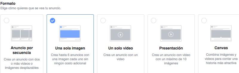 formato anuncios Facebook Ads