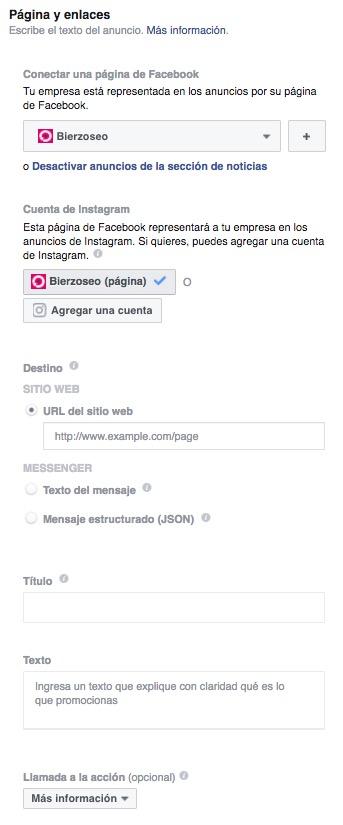 Creación de anuncio en Facebook Ads