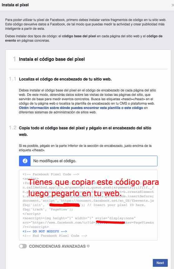 como copiar pixel de Facebook