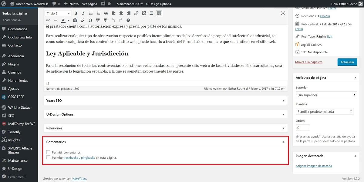 Quitar comentarios de las paginas wordpress