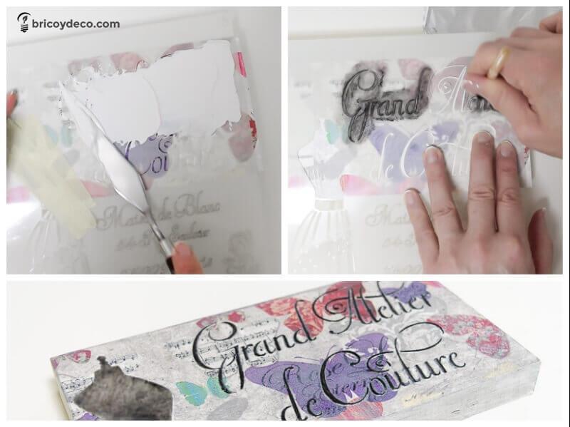 decoupage decorado con letras en relieve