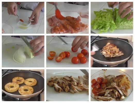 ensalada-templada-de-pollo-y-piña elaboración
